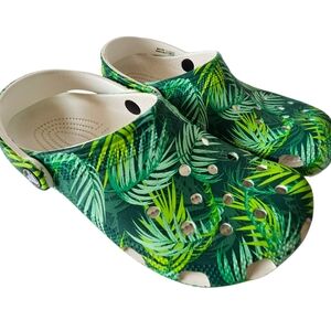 Women’s Crocs Classic Platform Tropical Palm Tree Clogs Green Men 7 Womens 9